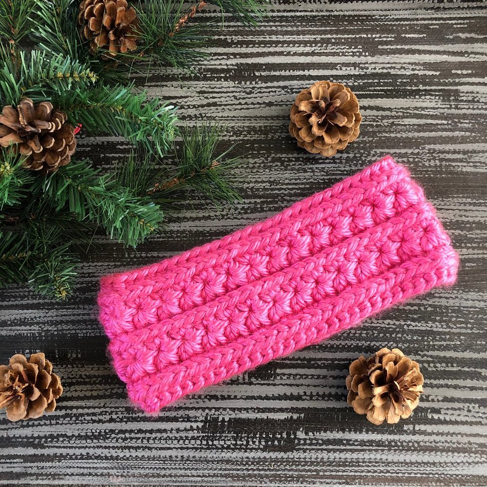 Pink Crochet Star Headband Chunky Earwarmer